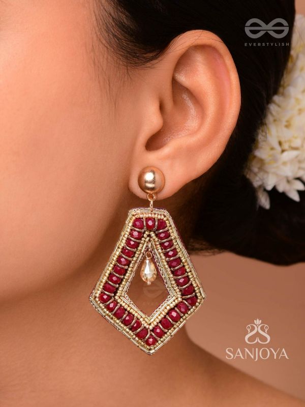 PREDHA - CLASSIC ALLURE - BEADS AND GLASS DROP EMBROIDERED EARRINGS
