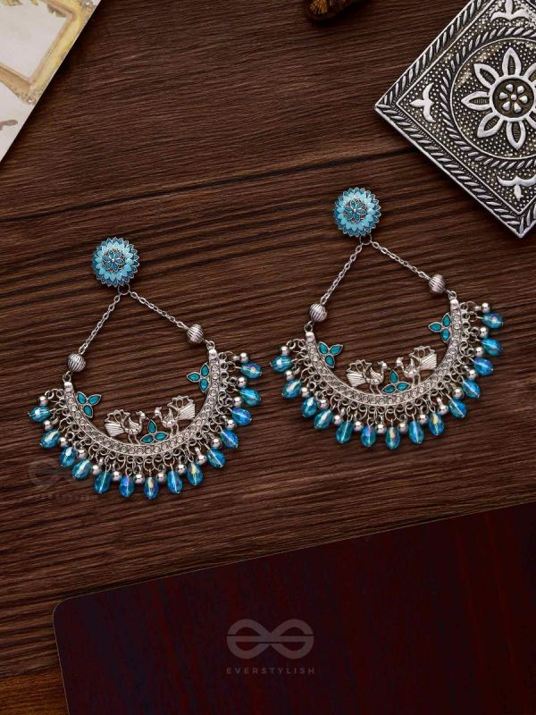 MYSTICAL PEACOCKS IN BLUE - EMBELLISHED OXIDISED EARRINGS