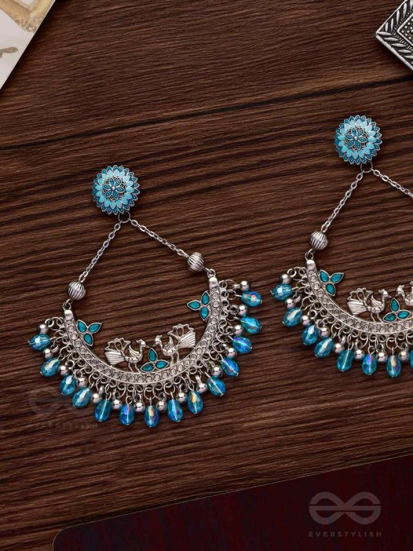 MYSTICAL PEACOCKS IN BLUE - EMBELLISHED OXIDISED EARRINGS