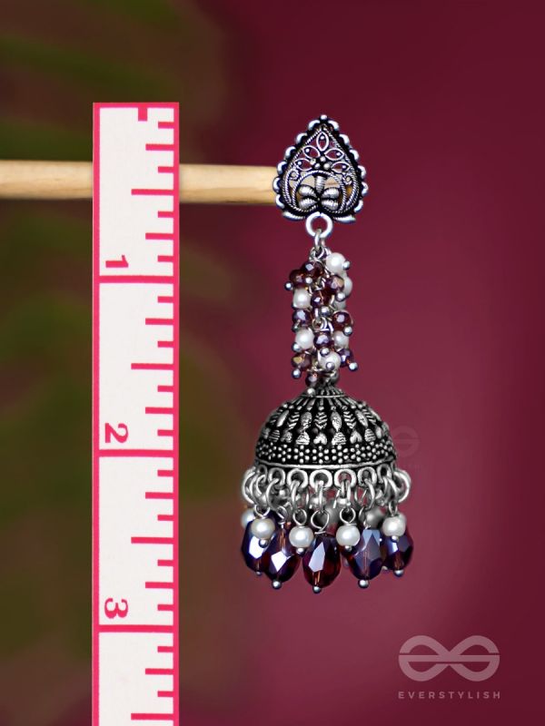 THE TINSEL SWIRLS - BEADED OXIDISED JHUMKA EARRINGS (BROWN)