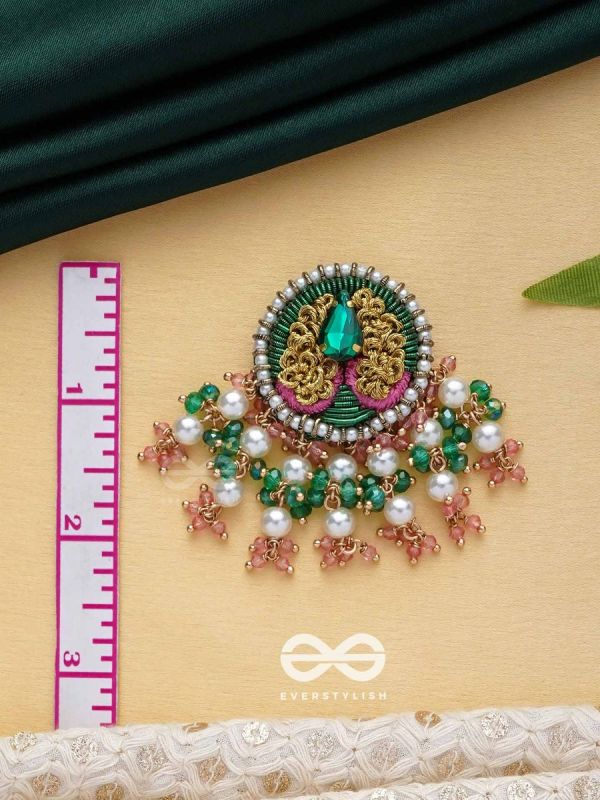 VARNANANDINI - THE COLORFUL DELIGHT - STONE, PEARLS AND BEADS EMBROIDERED EARRINGS (GREEN & PINK)