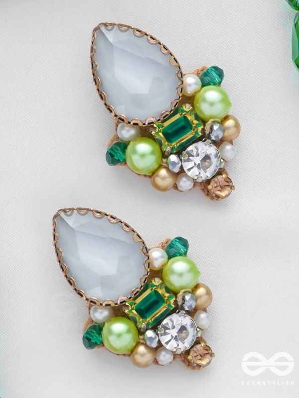 AVADANI - SOFT SILVER HUSH - STONES, BEADS AND PEARLS EMBROIDERED EARRINGS
