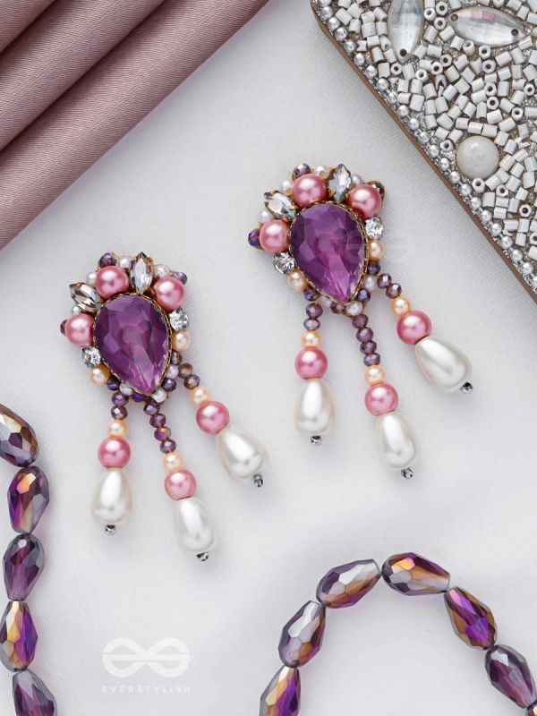 UTTARAVAIRI - THE DUSKY ELEGANCE - STONES, PEARLS AND BEADS EMBROIDERED EARRINGS