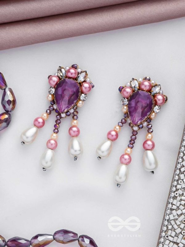 UTTARAVAIRI - THE DUSKY ELEGANCE - STONES, PEARLS AND BEADS EMBROIDERED EARRINGS