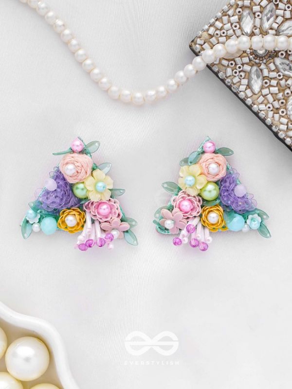 PRASUVANI - BLOOMING INTO SPRING - SEQUINS, BEADS AND PEARLS EMBROIDERED STUD EARRINGS