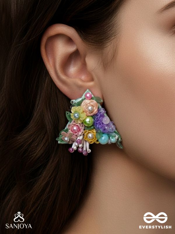 PRASUVANI - BLOOMING INTO SPRING - SEQUINS, BEADS AND PEARLS EMBROIDERED STUD EARRINGS