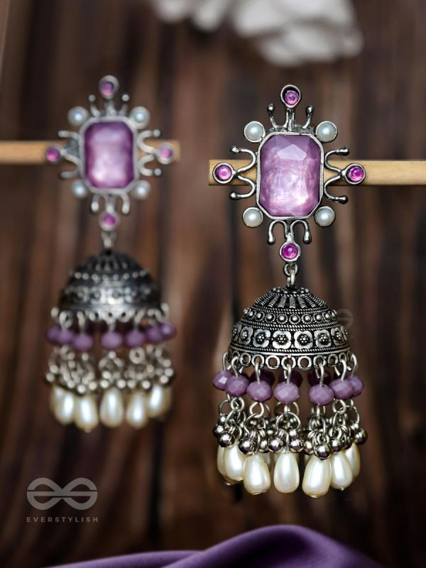 A MYSTICAL DUSK - STATEMENT EMBELLISHED OXIDISED JHUMKA EARRINGS