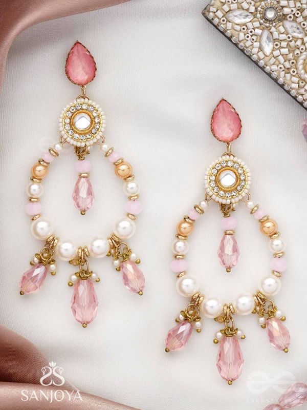 Uthila - Rosey Glow Gala - Golden Embellished Earrings