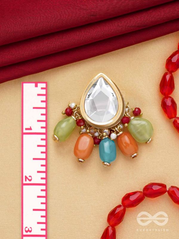 Ravih - The Sun Loving - Golden Embellished Polki And Kundan Finished Earrings (Multicolor)