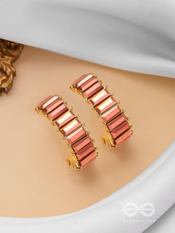 CRYSTAL GALAXIES - GOLDEN EMBELLISHED EARRINGS (PEACH)