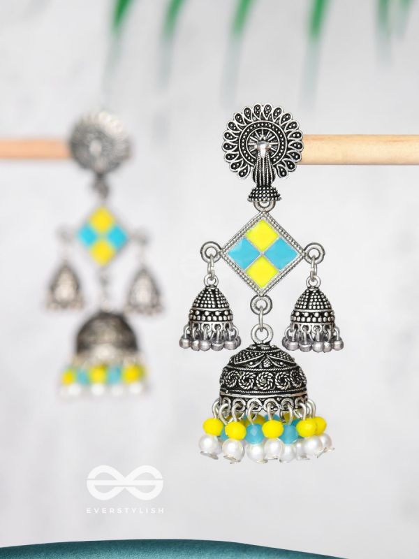 MELLOW YELLOW SKIES - EMBELLISHED OXIDISED EARRINGS