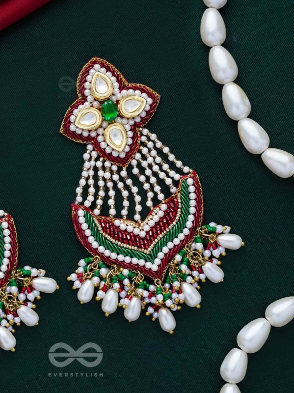 Nirdhaarya - Making The Statement - Pearls, Beads, Polki And Kundan Finished Hand Embroidered Earrings