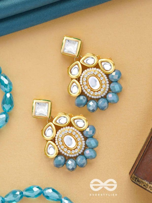 Mandanila - Breeze Of Azure - Golden Embellished Polki And Kundan Earrings 