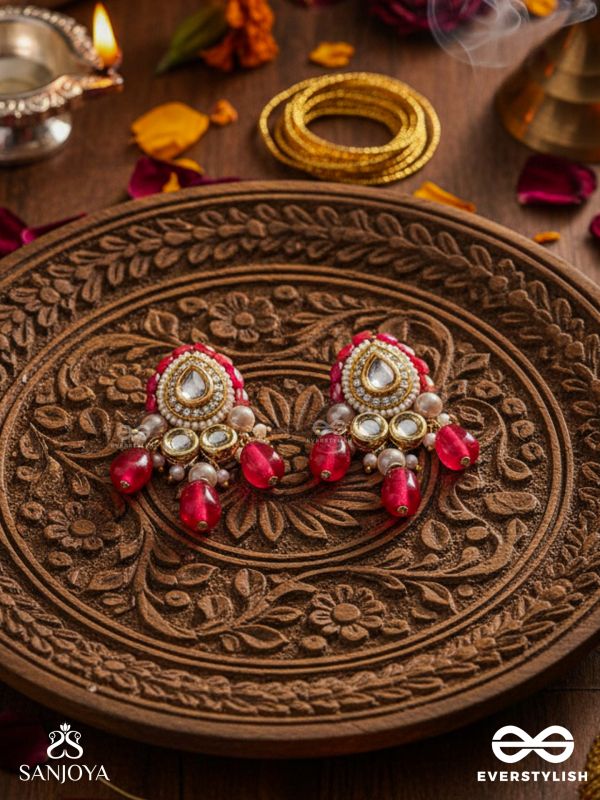 Shikhandika - Ruby Echoes - Golden Embellished Polki And Kundan Earrings