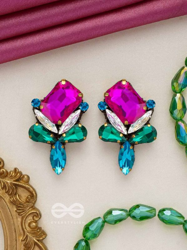 Mahamani- The Imperial Stone - Stones Hand Embroidered Earrings (Multicolour)