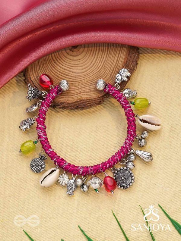 Ekarnava - The Tidal Trinkets - Charms And Shells Hand Embroidered Oxidised Bracelet