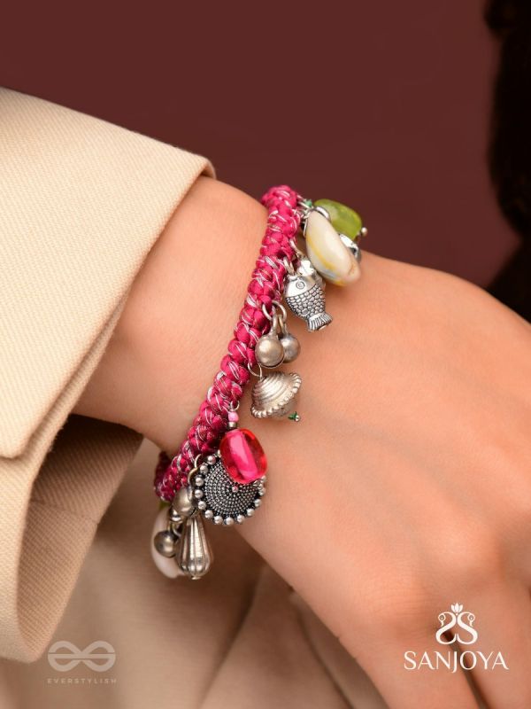 Ekarnava - The Tidal Trinkets - Charms And Shells Hand Embroidered Oxidised Bracelet