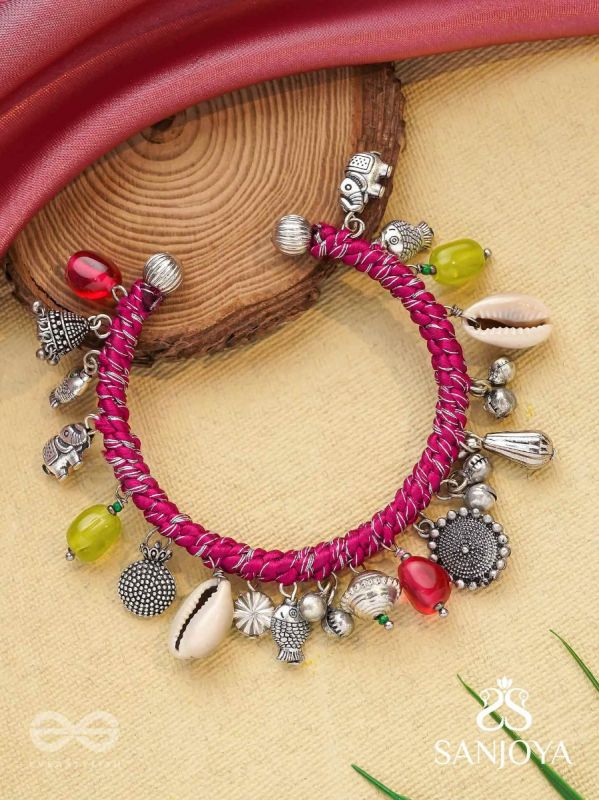 Ekarnava - The Tidal Trinkets - Charms And Shells Hand Embroidered Oxidised Bracelet