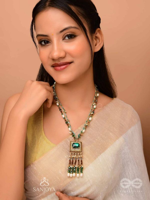 Devamaya - The Hypnotic Illusion- Stone, Beads And Pearl Drops Hand Embroidered Neckpiece