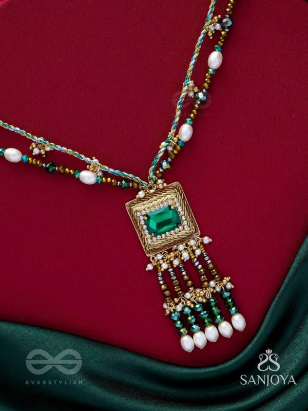 Devamaya - The Hypnotic Illusion- Stone, Beads And Pearl Drops Hand Embroidered Neckpiece