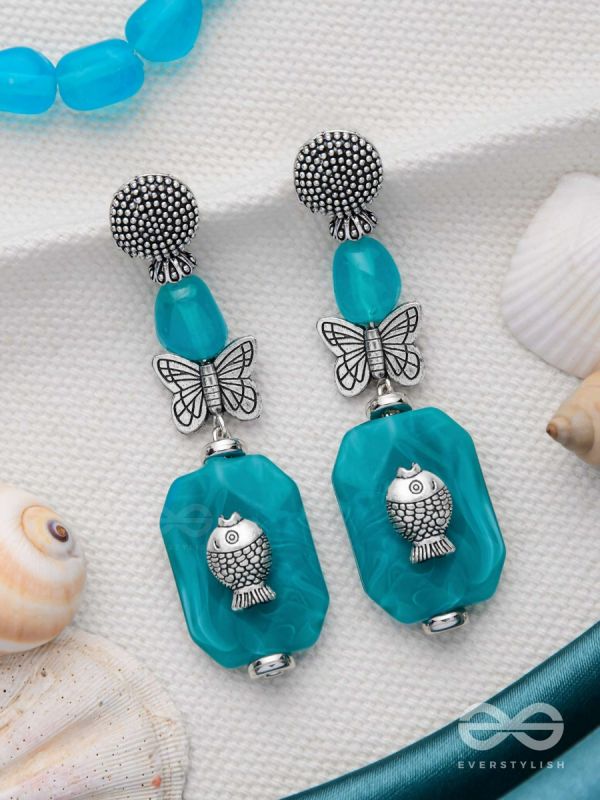 Aquatic Flutters - Silver Embellished Earrings