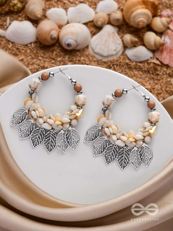 LEAFY SEA BREEZE - STATEMENT OXIDISED EMBELLISHED HOOP EARRINGS