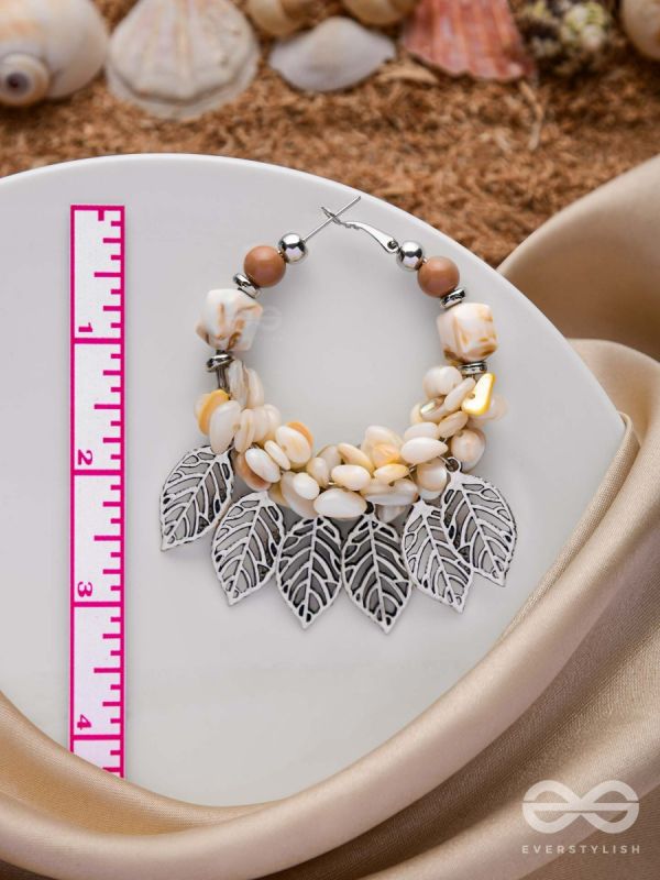 LEAFY SEA BREEZE - STATEMENT OXIDISED EMBELLISHED HOOP EARRINGS