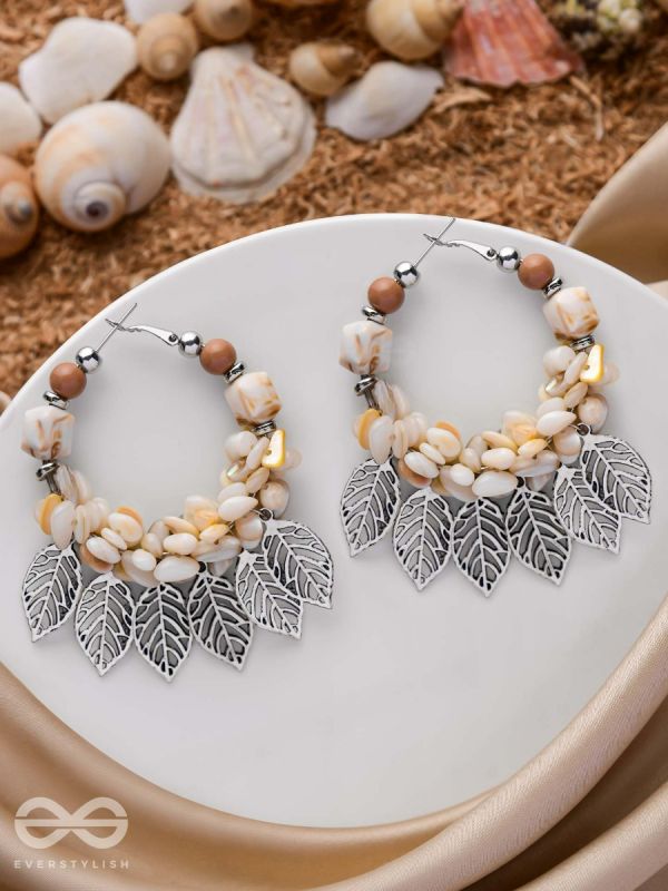 LEAFY SEA BREEZE - STATEMENT OXIDISED EMBELLISHED HOOP EARRINGS