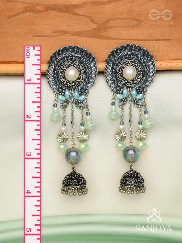 DHUMITA - THE SHINING SMOKE - BEADED OXIDISED AND HAND EMBROIDERED EARRINGS