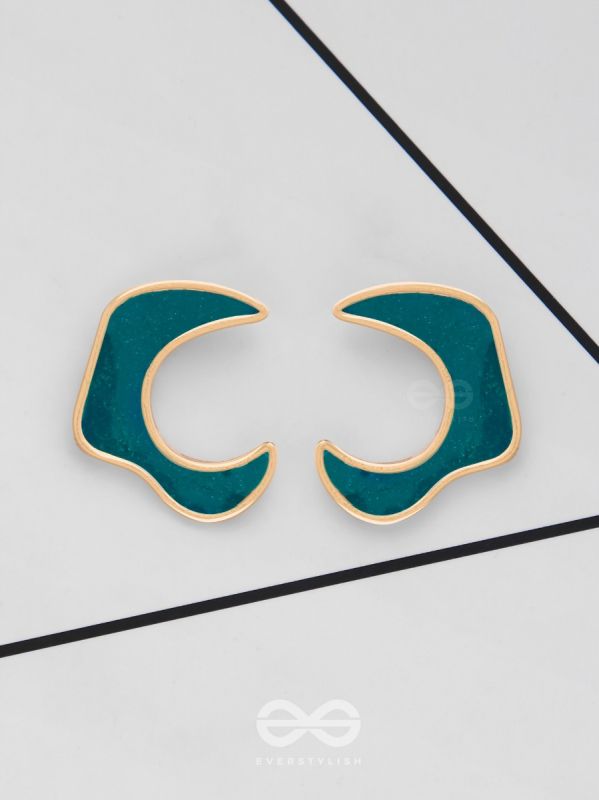 The Blue Moon - Golden Enamelled Stud Earrings