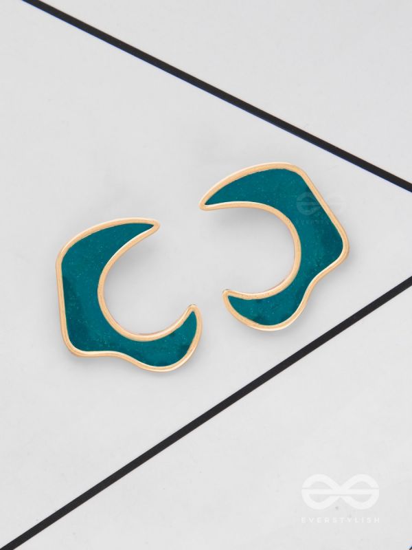 The Blue Moon - Golden Enamelled Stud Earrings