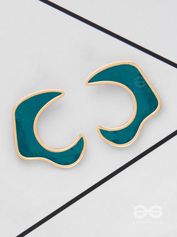 The Blue Moon - Golden Enamelled Stud Earrings