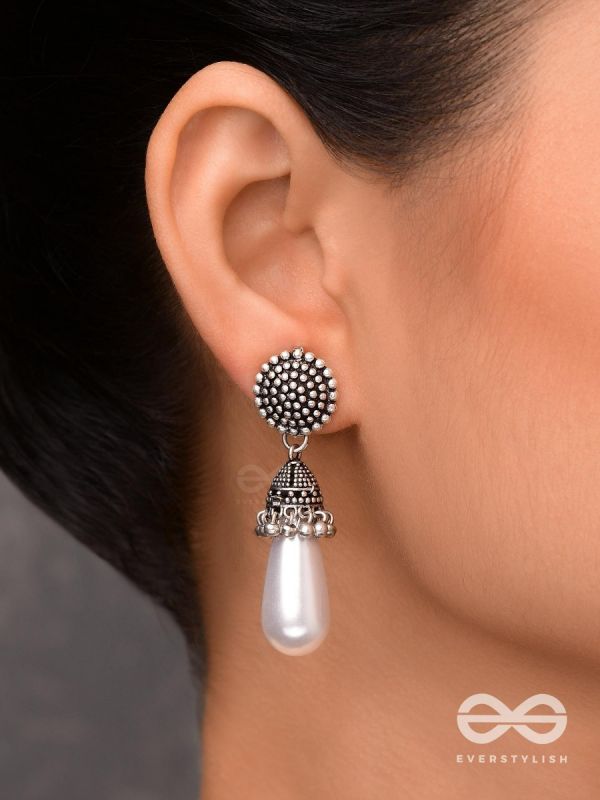 THE SWAYING PEARLS - OXIDISED JHUMKA EARRINGS