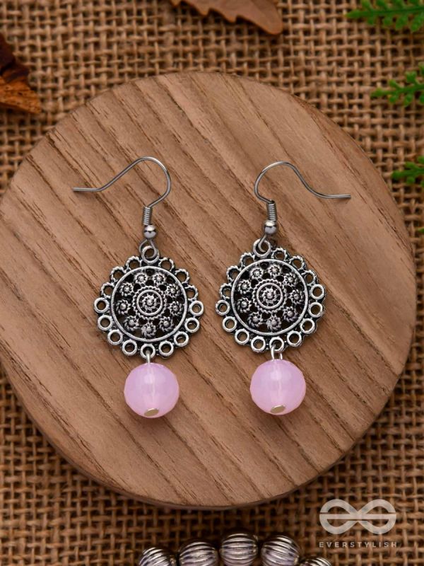 BLUSH BLOSSOMS - OXIDISED JHUMKA EARRINGS