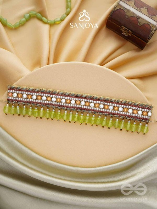 Hemaprabha- The Lively Love- Beads And Glass Drops Lace Hand Embroidered Choker Neckpiece