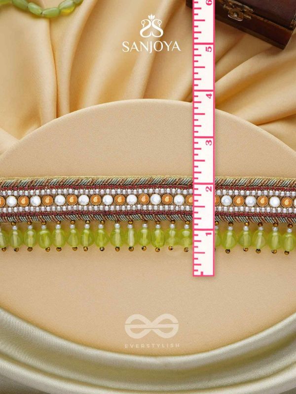 Hemaprabha- The Lively Love- Beads And Glass Drops Lace Hand Embroidered Choker Neckpiece