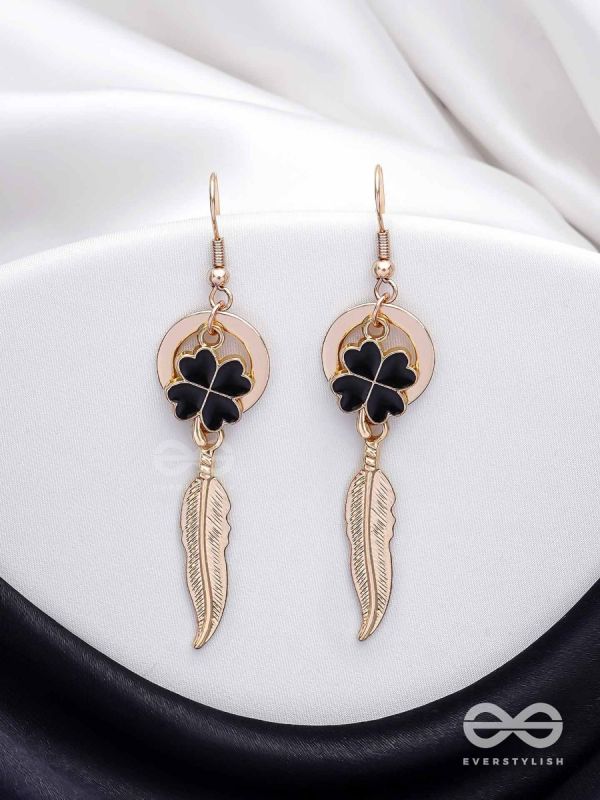 Leafy Luster - Golden And Black Earrings 