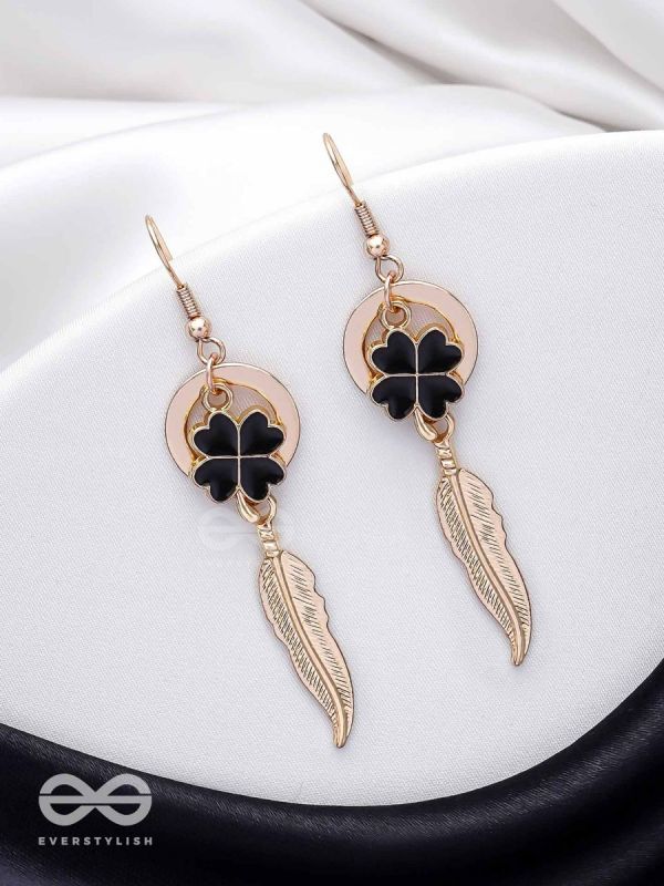 Leafy Luster - Golden And Black Earrings 