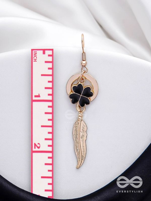 Leafy Luster - Golden And Black Earrings 