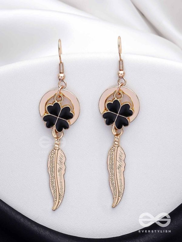 Leafy Luster - Golden And Black Earrings 