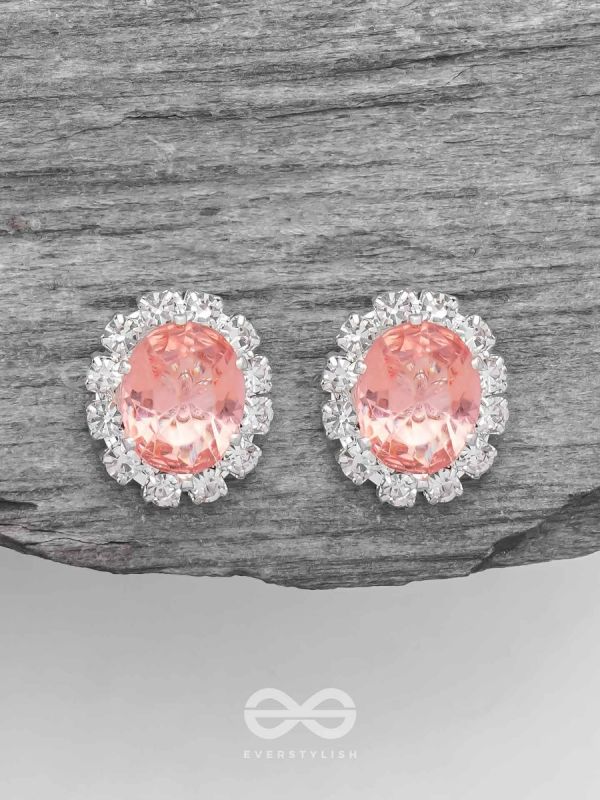 SHIMMER AND SHINE - SILVER AND PEACH EMBELLISHED STUD EARRINGS