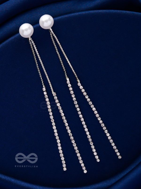 A MOONLIT PEARL - SILVER EMBELLISHED EAR JACKETS
