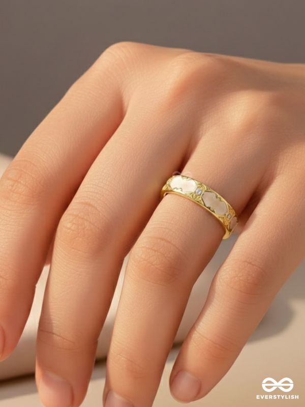 CHAMBER OF SECRETS - GOLDEN AND WHITE EMBELLISHED RING (ADJUSTABLE)