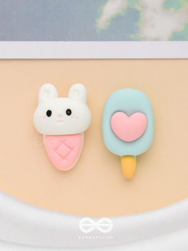 SCOOPS 'N CRUNCHES  - MISMATCHED ACRYLIC EARRINGS