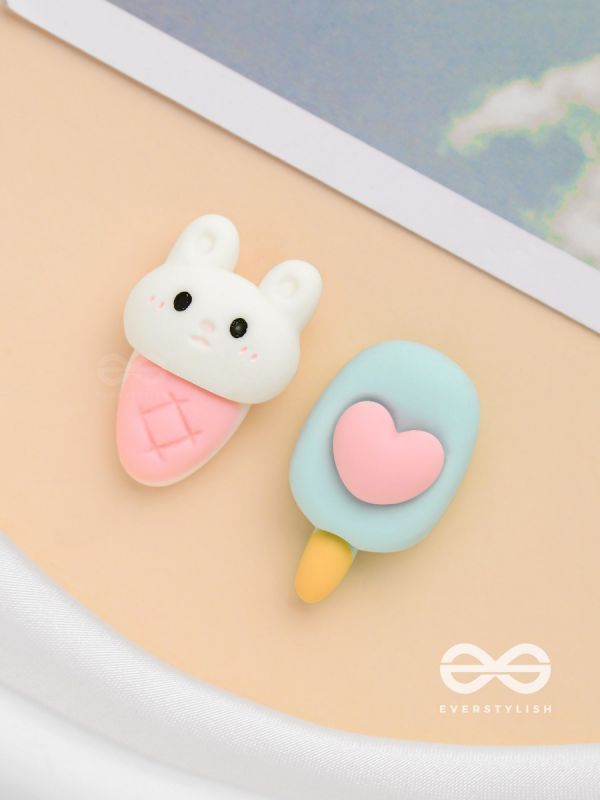 SCOOPS 'N CRUNCHES  - MISMATCHED ACRYLIC EARRINGS