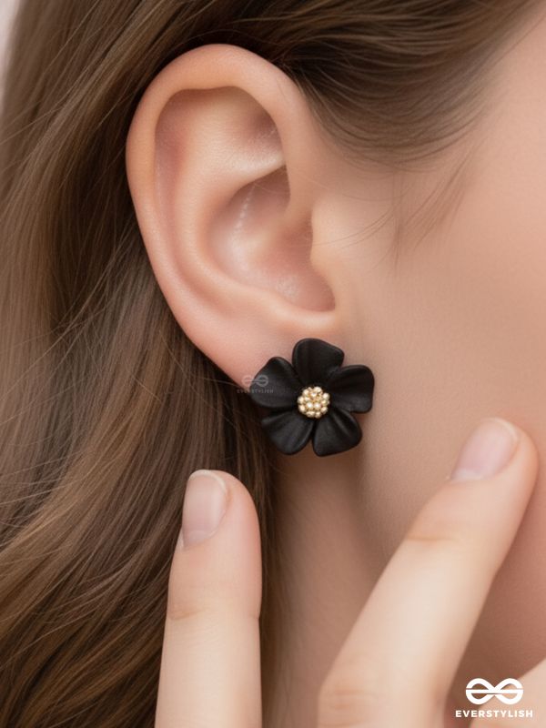 THE BLOSSOM BALLAD - GOLDEN AND BLACK ACRYLIC STUD EARRINGS