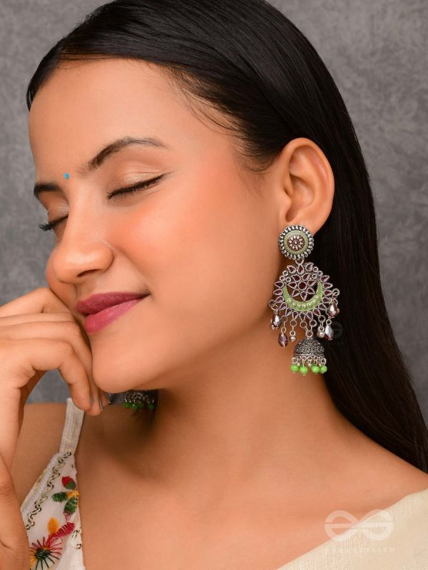 The Ruby Meadows - Statement Enamelled And Oxidised Jhumka Earrings