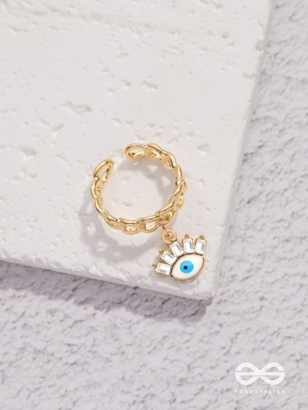Guardian Gaze - Golden Embellished Charm Ring 