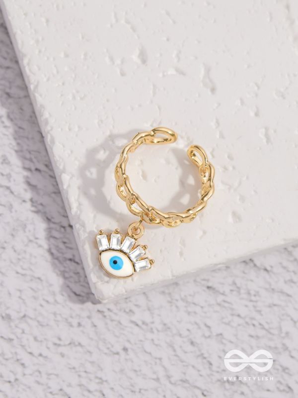 Guardian Gaze - Golden Embellished Charm Ring 