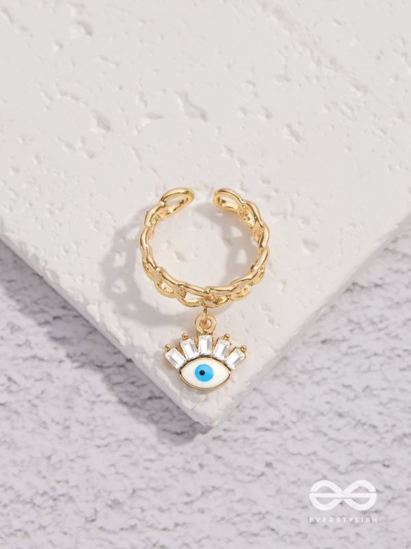 Guardian Gaze - Golden Embellished Charm Ring 